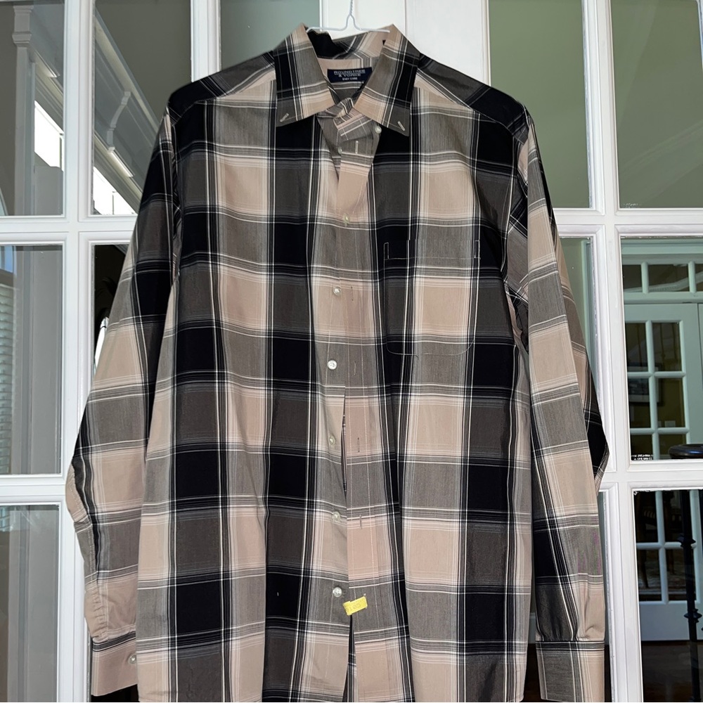 Brown and Black Plaid Dress Shirt from Roundtree & Yorke in Size LT